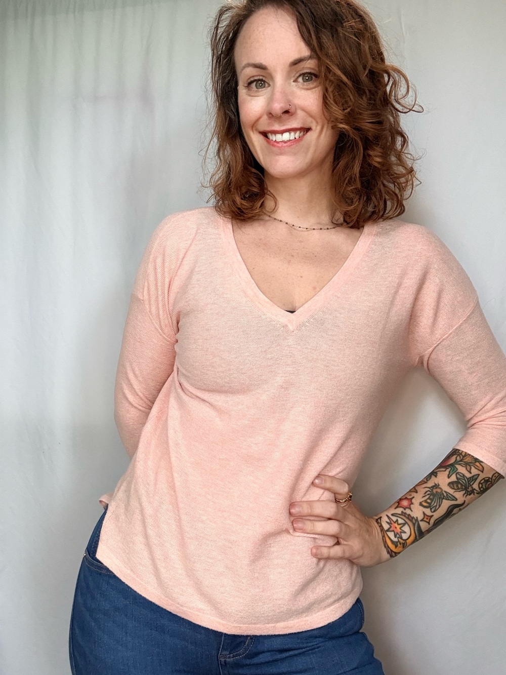 Banana Republic Peach V-Neck Short Sleeve Top
